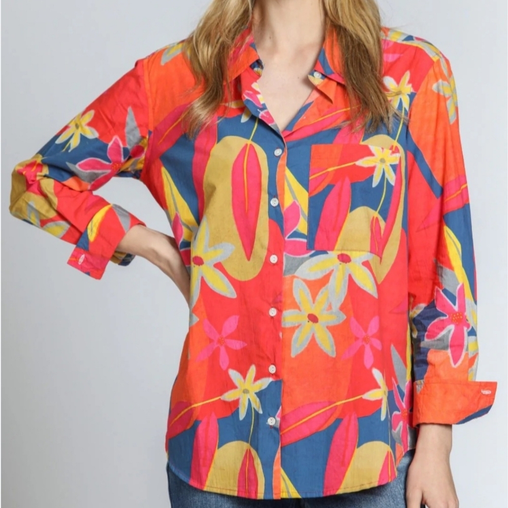 258. APNY Floral Multicolor Button-Up Women's Top - Size Large
